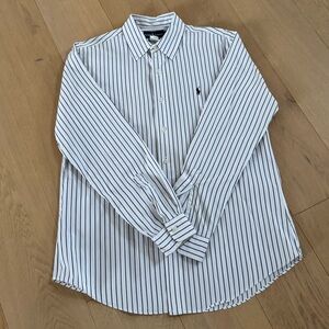 Ralph Lauren Men’s Black and White Striped Shirt Large